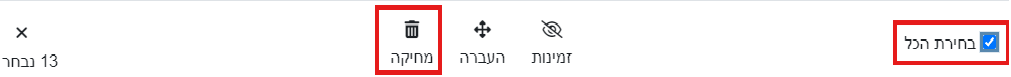 בחירת כל יחידות ההוראה למחיקה