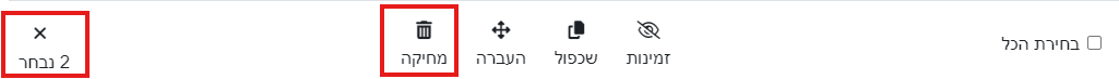 ביצוע פעולת מחיקה של מספר פריטים