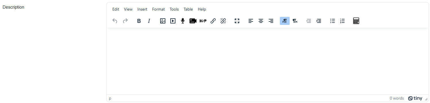 The window where you can write the section description